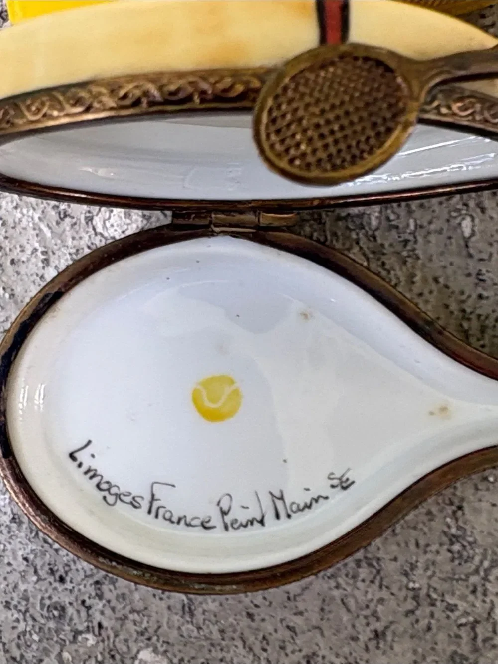 Limoges handpainted tennis racket trinket box